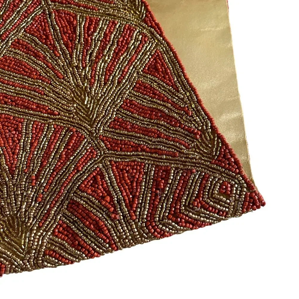 INDIA WORLD TRAVELER Hand Beaded 13x36 Table Runner Rust and Gold Fall Decor New